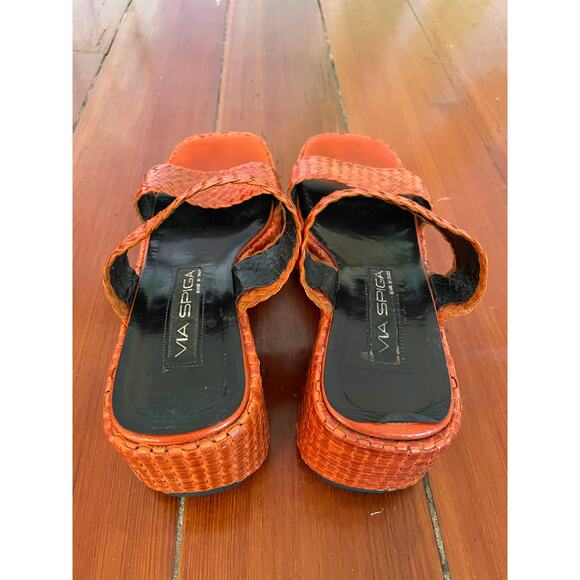 Via Spiga Made in Italy Orange Snakeskin Platform Wedge Sandals Size 8M Y2K - Picture 2 of 7